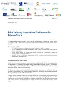 Joint Industry Association position on the Triman Mark  Page 1 of 7 10 December 2013