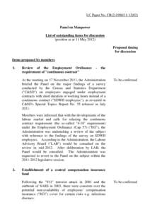 LC Paper No. CB[removed])  Panel on Manpower List of outstanding items for discussion (position as at 11 May[removed]Proposed timing