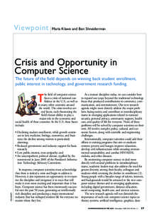 Viewpoint  Maria Klawe and Ben Shneiderman Crisis and Opportunity in Computer Science