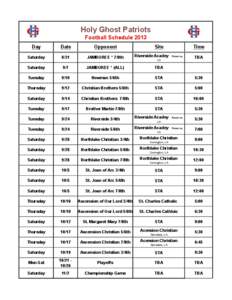 Holy Ghost Patriots Football Schedule 2013 Day Date
