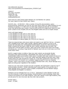 FOR IMMEDIATE RELEASE http://www.quickertek.com/releases/press_07002012.pdf CONTACT Rick Estes, President QuickerTek, Inc