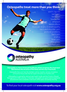 Health / Osteopathy / Neck pain / Shin splints / Back pain / Sciatica / Myotherapy / Medicine / Alternative medicine / Pain