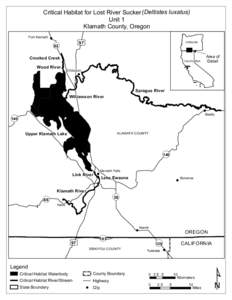 Critical Habitat for Lost River Sucker (Deltistes luxatus) Unit 1 Klamath County, Oregon Fort Klamath !  97