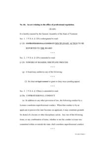 No. 66. An act relating to the office of professional regulation. (H.420) It is hereby enacted by the General Assembly of the State of Vermont: Sec[removed]V.S.A. § 128 is redesignated to read: § 128. UNPROFESSIONAL COND