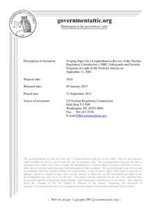 Scoping Paper for a Comprehensive Review of the Nuclear Regulatory Commission’s (NRC) Safeguards and Security Programs in Light of the Terrorist Attacks on September 11, 2001