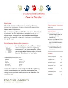 Iowa School District Profiles  Central Decatur Overview This profile describes enrollment trends, student performance, income levels, population, and other characteristics of the Central