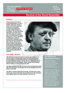 Preface  The End of the World Newsletter Preface This first edition of the End of the World Newsletter is in truth a