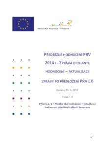 PŘEDBĚŽNÉ HODNOCENÍ PRV 2014+ - ZPRÁVA O EX-ANTE HODNOCENÍ – AKTUALIZACE ZPRÁVY PO PŘEDLOŽENÍ PRV EK Datum: Verze:1.0