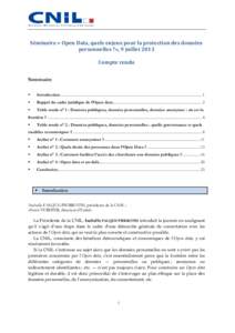 Séminaire « Open Data, quels enjeux pour la protection des données personnelles ?», 9 juillet 2013