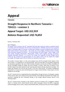 SECRETARIAT[removed]route de Ferney, P.O. Box 2100, 1211 Geneva 2, Switzerland - TEL: +[removed]FAX: +[removed]www.actalliance.org Appeal Tanzania