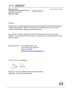 State of Vermont Department of Vermont Health Access 312 Hurricane Lane, Suite 201 Williston VT[removed]dvha.vermont.gov