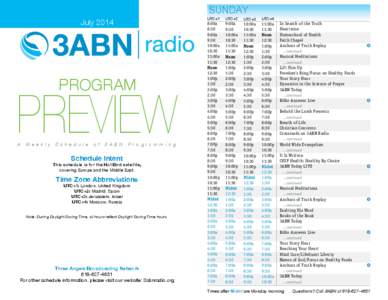 July[removed]PROGRAM PREVIEW A We ekly Schedule of 3ABN Progr amming