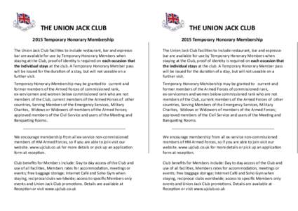 THE UNION JACK CLUB  THE UNION JACK CLUB 2015 Temporary Honorary Membership