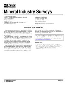 Mineral Industry Surveys For information, contact: Désirée E. Polyak, Vanadium Commodity Specialist U.S. Geological Survey 989 National Center Reston, VA 20192