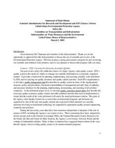 Statement of Paul Gilman, Assistant Administrator for Research and Development and EPA Science Advisor, March 5, 2003