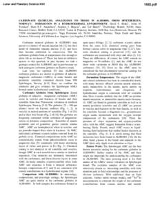 Lunar and Planetary Science XXX[removed]pdf CARBONATE GLOBULES, ANALOGOUS TO THOSE IN ALH84001, FROM SPITZBERGEN, NORWAY: FORMATION IN A HYDROTHERMAL ENVIRONMENT. David F. Blake1, Allan H.