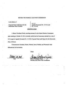 BEFORE THE FEDERAL ELECTION COMMISSION In the Matter of Proposed Final Audit Report for the Democratic Party of Illinois  )