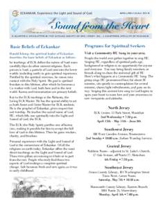 April/May/JuneA quarterly newsletter by the satsang society of new jersey inc., a chartered affiliate of eckankar Basic Beliefs of Eckankar