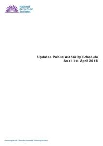 Updated Public Authority Schedule As at 1st April 2015 Authorities in blue appear on the invitation timetable Authorities in bold are new to the schedule since[removed]possibly just a name change). Authorities in green ha