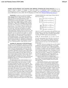 Lunar and Planetary Science XXXVI[removed]pdf MODEL DEVELOPMENT AND TESTING FOR THEMIS CONTROLLED MARS MOSAICS. B. A. Archinal1, S. Sides1, L. Weller1, G. Cushing1, T. Titus1, R. L. Kirk1, L. A. Soderblom1, and T. C