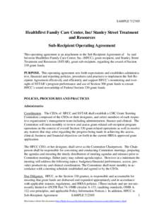 Healthfirst Family Care Center, Inc/ Stanley Street Treatment and Resources Sub-Recipient Operating Agreement