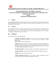 International Forest Fire News (IFFN) No. 29 (July – December 2003, Annual Operating Plan for the Wildfire Arrangement Between the Department of the Interior and the Department of Agriculture of the United State
