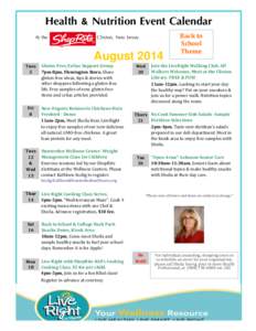 Health & Nutrition Event Calendar At the of Clinton, New Jersey  August 2014