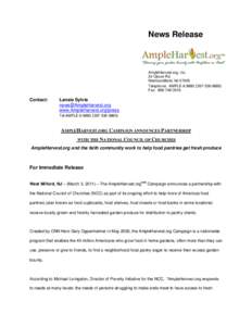 News Release  AmpleHarvest.org, Inc. 24 Clover Rd Newfoundland, NJ[removed]Telephone: AMPLE[removed]9880)