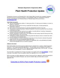 Nebraska Department of Agriculture (NDA)  Plant Health Protection Update Temperature Inversions and Pesticide Drift. North Dakota State University has completed a detailed, technical summary of inversions and drift in a 