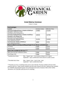 EVENT RENTAL SCHEDULE (Subject to change) Event packages: Location Ceremony: Redwood Grove or Garden of Old Roses