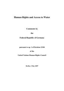 Human Rights and Access to Water  Comments by the Federal Republic of Germany