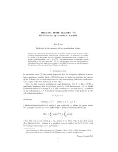 SHIMURA SUMS RELATED TO IMAGINARY QUADRATIC FIELDS Ken Ono Dedicated to the memory of my grandmother Ayako. Abstract. Here we are interested in the arithmetic nature of sums of certain values