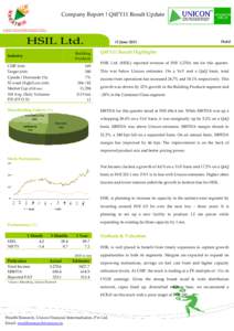 Company Report | Q4FY11 Result Update LONG TERM INVESTMENT CALL 11 June 2011 Building Products