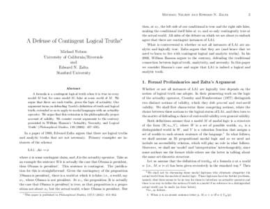 Michael Nelson and Edward N. Zalta  A Defense of Contingent Logical Truths∗ Michael Nelson University of California/Riverside and