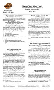 Employment compensation / Oklahoma / Flexible spending account / Oklahoma State University / TIAA-CREF / Oklahoma State University–Stillwater / Stillwater /  Oklahoma / Geography of Oklahoma / Payne County /  Oklahoma / Taxation in the United States