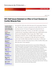 SEC Staff Issues Statement on Effect of Court Decision on Conflict Minerals Rule