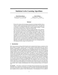 Statistical Active Learning Algorithms Vitaly Feldman IBM Research - Almaden [removed]  Maria Florina Balcan