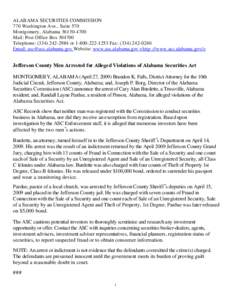 ALABAMA SECURITIES COMMISSION 770 Washington Ave., Suite 570 Montgomery, Alabama[removed]Mail: Post Office Box[removed]Telephone: ([removed]or[removed]Fax: ([removed]Email: [removed] Website: