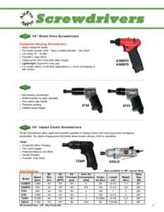 Screwdrivers 1/4” Direct Drive Screwdrivers Composite Housing Screwdrivers .. ..