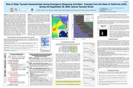U21E[removed]Role of State Tsunami Geoscientists during Emergency Response Activities: Example from the State of California (USA) during the September 29, 2009, Samoa Tsunami Event by *Rick I.