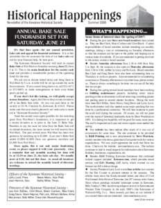 Historical Happenings Newsletter of the Kewanee Historical Society ANNUAL BAKE SALE FUNDRAISER SET FOR SATURDAY, JUNE 21