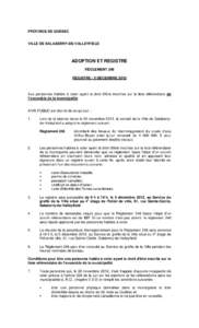 PROVINCE DE QUÉBEC  VILLE DE SALABERRY-DE-VALLEYFIELD ADOPTION ET REGISTRE RÈGLEMENT 248