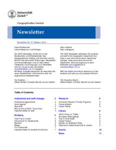 Newsletter Nr. 27, Oktober 2012 Liebe Studierende Liebe Kolleginnen und Kollegen Dear students Dear colleagues