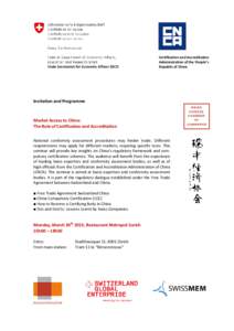 Market Access to China: The Role of Certification and Accreditation - Half-day Seminar (SECO & CNCA) - March 30, 2015