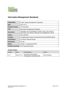 Information Management Standards Organisation London Legacy Development Corporation  Date