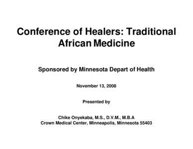 Traditional African Medicine Presentation - Minnesota Department of Health