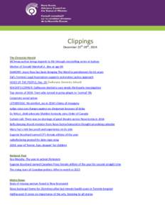 Clippings  December 25th-29th, 2014 The Chronicle Herald Mi’kmaq author brings legends to life through storytelling series in Sydney Mother of Donald Marshall Jr. dies at age 86