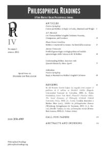 PHILOSOPHICAL READINGS A F OUR -M ONTHLY O NLINE P HILOSOPHICAL J OURNAL ARTICLES Patricia Springborg Calvin and Hobbes: A Reply to Curley, Martinich and Wright 3