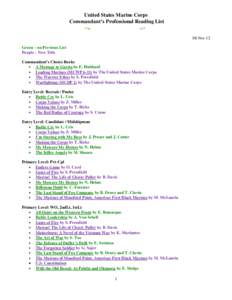United States Marine Corps Commandant’s Professional Reading List 08 Nov 12 Green – on Previous List Purple – New Title Commandant’s Choice Books