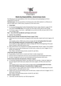 Match Day Responsibilities - Home & Away Teams The following are the responsibilities of the Home and Away teams participating in all HKCA competitions for[removed]The Home team is the one named first in the fixtures li